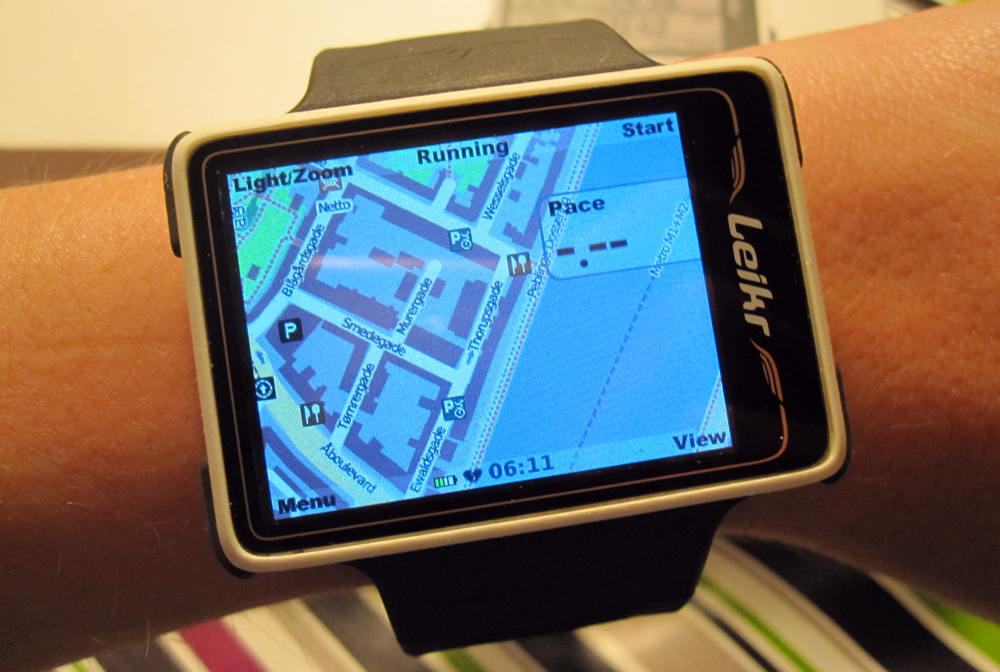 A map-screen view on the innovative Leikr GPS sports watch. 