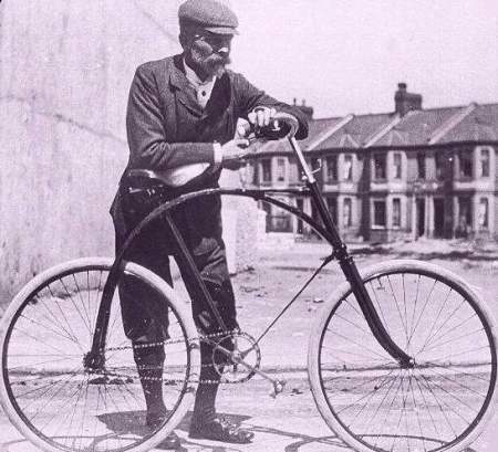 Max Hirschberg with a bicycle he owned before he left Ohio for the Klondike in the late 1890s.