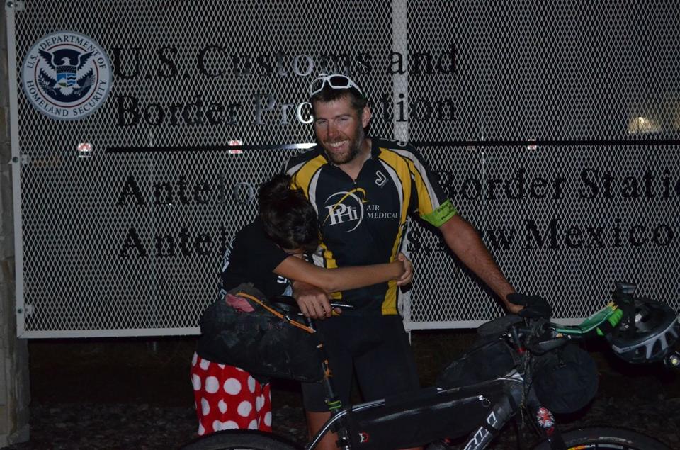 Billy Rice and his wife Alejandra Pinto Rice celebrate at the finish in Antelope Wells. 