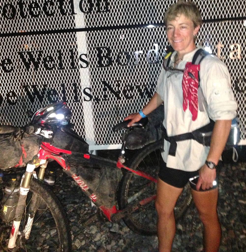 Sara Dallman and her bike at Antelope Wells.
