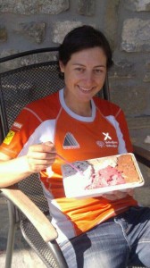 Ana Sebastian enjoys a liter of gelato after finishing the 2012 Tor des Geants in Courmayeur, Italy. 